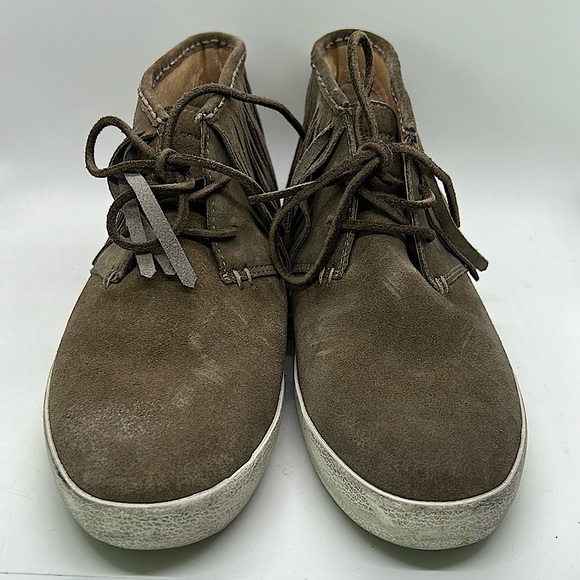 Frye Men’s Quarter Top Taupe Ash Suede Fringe Moccasins Boots Shoes **Sz 8.5M** - Picture 2 of 7